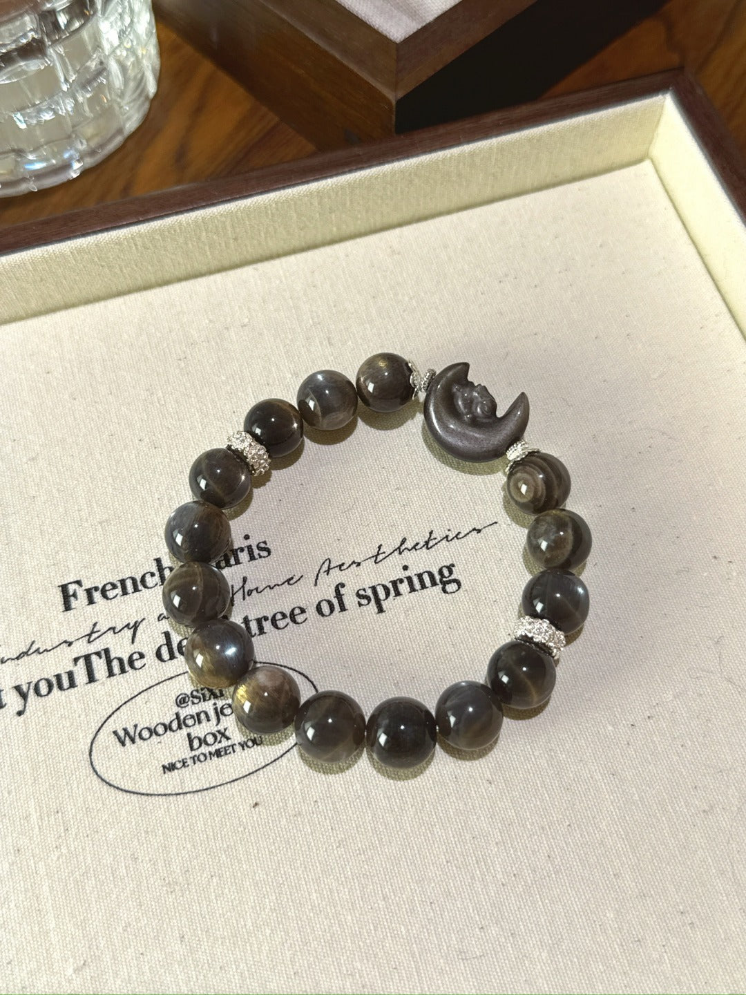▫️▪️ Gold backbone silver obsidian rabbit bracelet